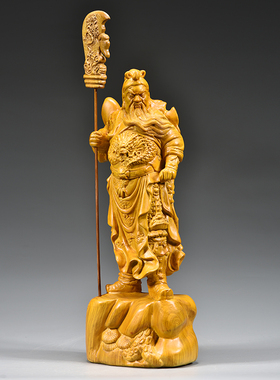 香樟木雕关帝圣君关公像财神摆件