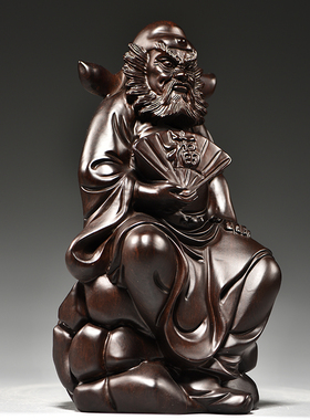黑檀实木雕刻天师钟馗摆件福神像红木家居客厅玄关装饰工艺品送礼