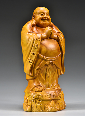 香樟木雕弥勒佛像玄关摆件装饰品