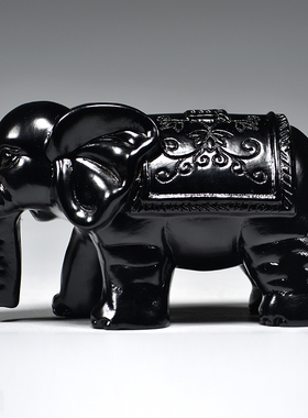 黑色木雕吸水大象摆件一对实木