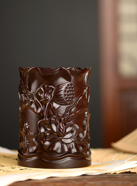 黑檀木书桌家居客厅笔筒工艺品