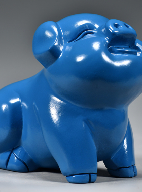 蓝色实木猪摆件木质雕刻十二生肖木头小猪猪吉祥物装饰木制工艺品