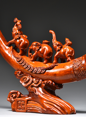 花梨实木质大象祝福客厅大象摆件