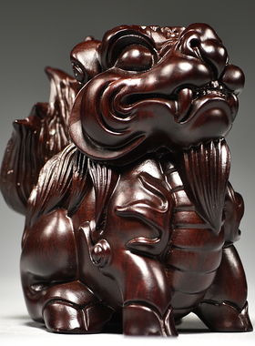 麒麟摆件客厅黑檀木雕