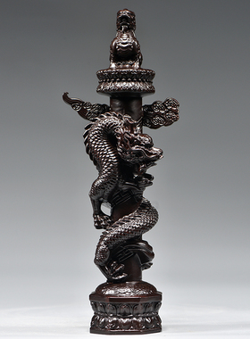 黑檀木雕华表柱摆件九龙柱盘