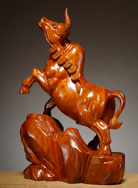 生肖雕刻拓荒牛家居客厅工艺品