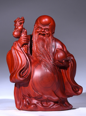 玄关红木木雕祝福摆件实木质寿星