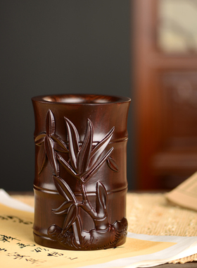 黑檀木书桌家居客厅笔筒工艺品