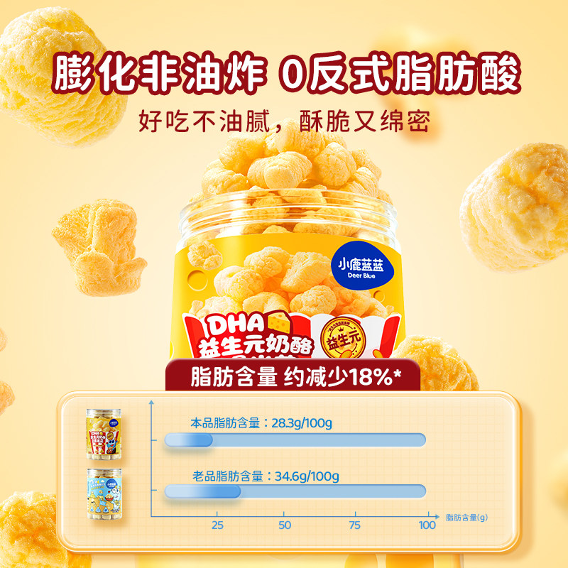小鹿蓝蓝奶酪爆米花 特添DHA益生元儿童零食奶香玉米泡芙独立小袋