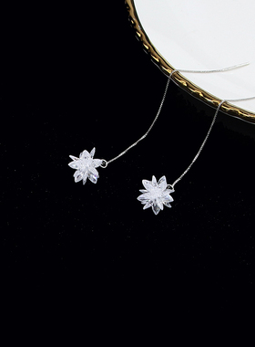 s925银水晶冰花耳线简约时尚长款