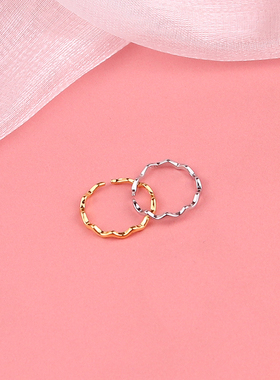 波浪纹细圈食指戒ins设计感时尚