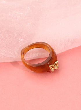 入秋BI备！琥珀色醋酸素圈叠带戒指高级感轻奢小众手饰指环食指戒