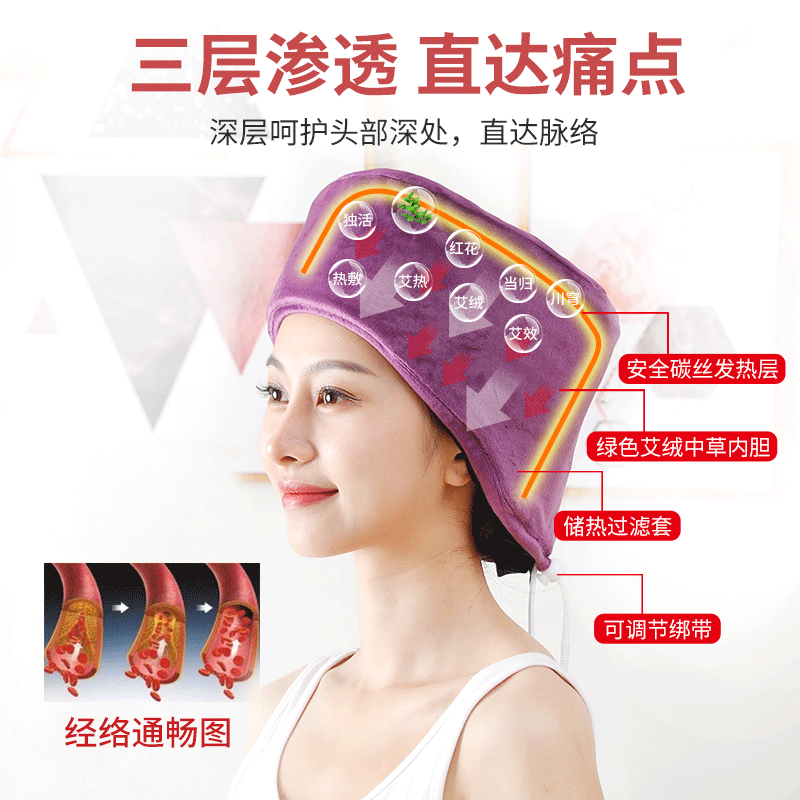 头部热敷帽家用偏头痛理疗艾灸帽子 艾草堂医疗器械艾灸/艾草/艾条/艾制品