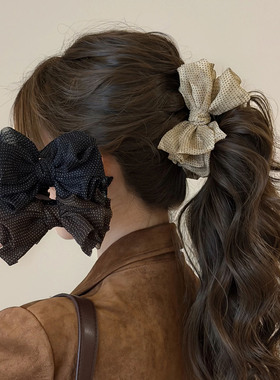 奶茶色波点蝴蝶结发夹