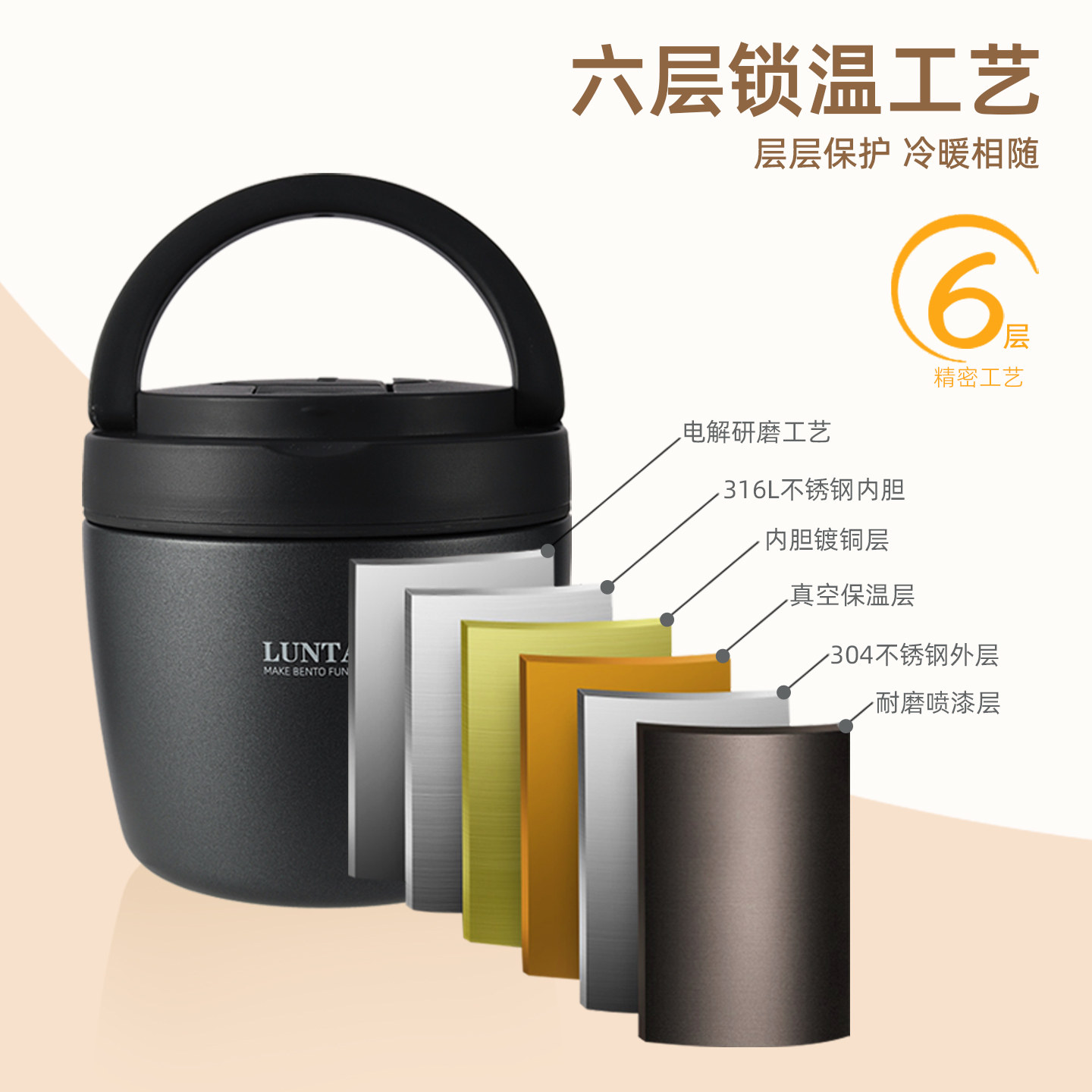 Luntayo保温饭盒超长保温不锈钢多层便当盒上班族带饭超级保温桶,淘宝优惠券,粉丝福利购,淘宝优惠卷