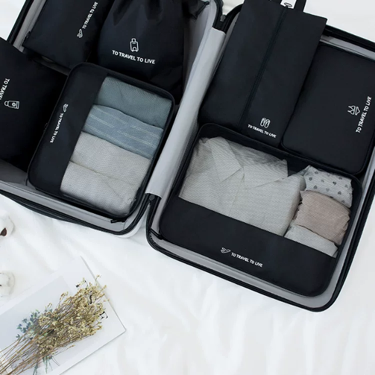Пакет для путешествий с системой хранения, универсальный набор, водонепроницаемая organizer сумка для багажа, корейский стиль, 7 предметов