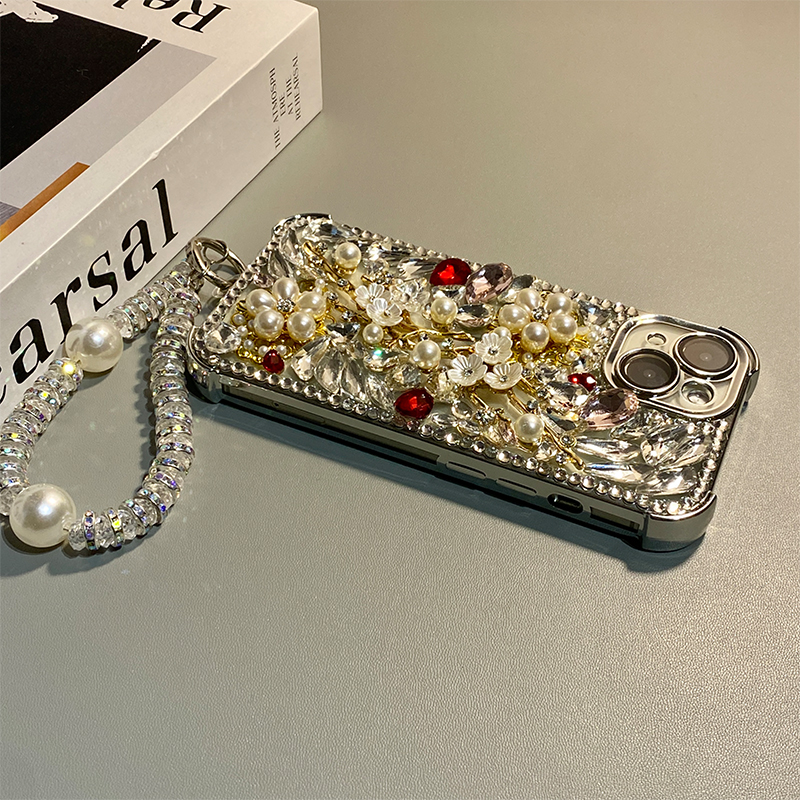 钻石珍珠花朵适用华为荣耀500pro手机壳400水钻300lite立体200por挂链100韩系90日韩80防摔70软60/50se/honor - 图1