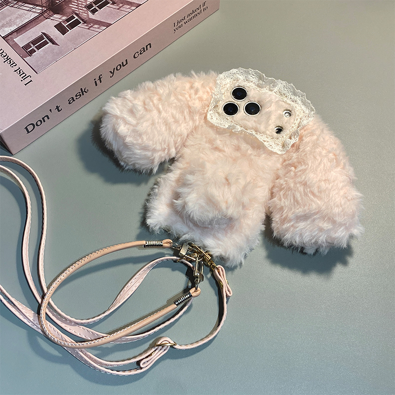 纯色蕾丝兔子适用vivoiqooz10x手机壳iqooz9turbo立体z8x耳朵z7i秋冬季z6x毛绒z5卡通u5x爱酷u3x/iq00/vivo软 - 图3