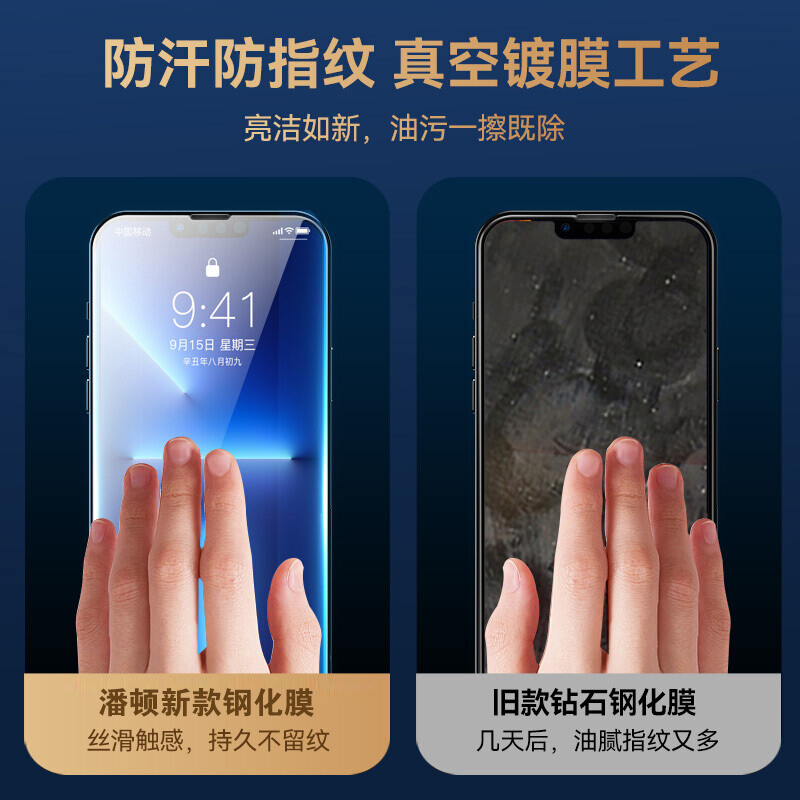 适用苹果13钢化膜14pro防指纹se3全屏覆盖12无白边mini紫光膜xr防偷看7p窥屏11窥视xr偷窥11pro全屏max防窥膜