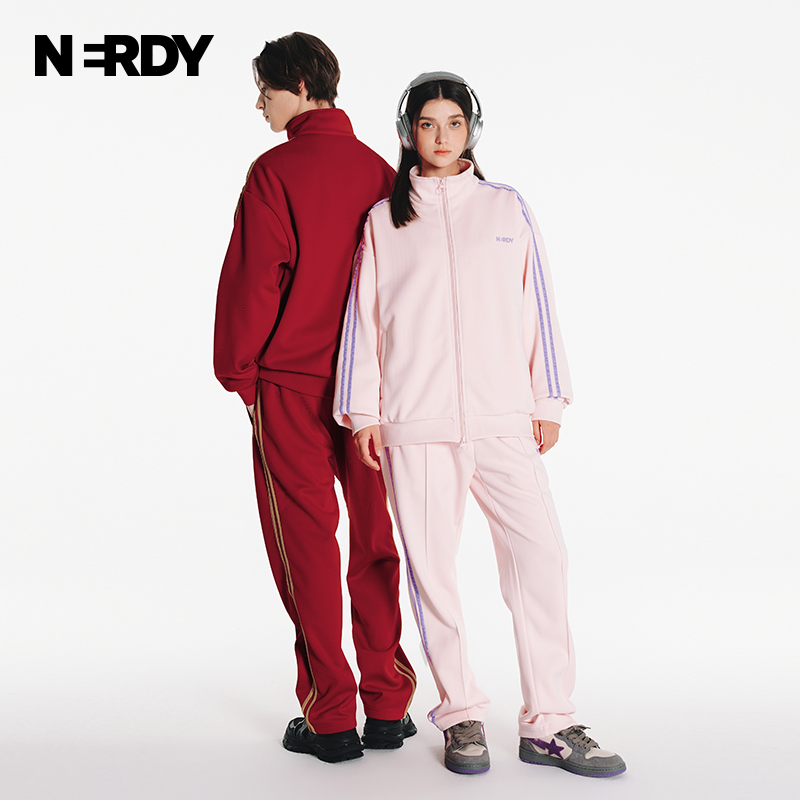 NERDY2024春季新款经典双杠情侣同款运动套装女宽松休闲时尚外套-图1