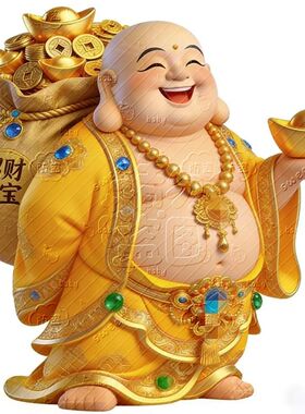 笑口常开弥勒佛招财进宝风水贴画装饰卧室客厅走廊墙上吉祥贴纸