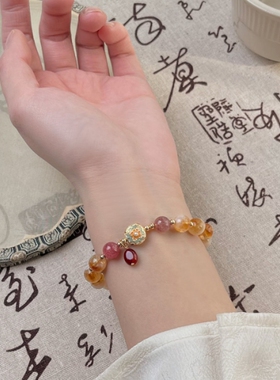 手作天然黄水晶手链复古新中式镀18k手串国潮高级感手饰