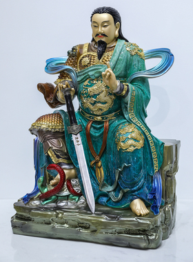 真武大帝神像玄天上帝神像汉白玉彩绘武当山祖师爷家用供奉摆件