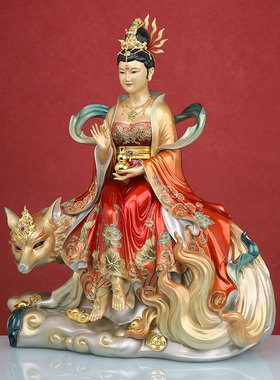 九尾狐像九姑娘像带骑全铜像胡像清丘女滴灵狐真身家用供奉摆件