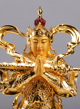 韦陀菩萨佛像铜鎏金家用摆件