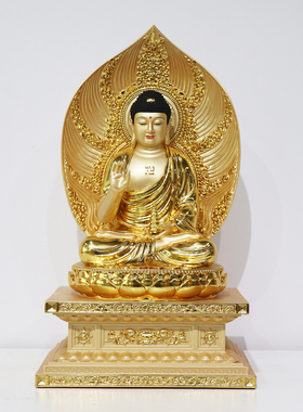 东方三圣佛像树脂贴金药师佛日光月光菩萨家用寺庙供奉摆件礼佛