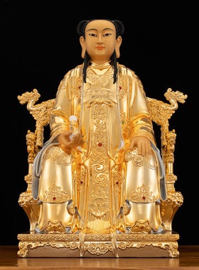三茅真君神像台湾铜鎏金金嵌钻茅盈茅固茅衷茅山祖师爷桌面摆件