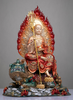 地藏王佛像大愿地藏王菩萨铜彩绘谛听坐骑地藏王佛堂寺庙家用摆件