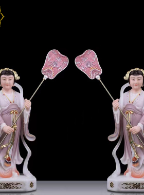 左右宫女神像汉白玉家用摆件