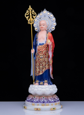地藏王菩萨佛像汉白玉彩绘九华山大愿本愿谛听地藏王佛像供奉摆件