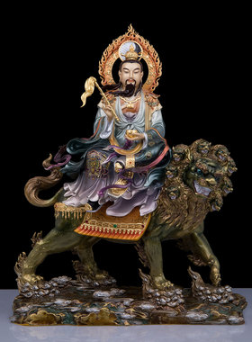 太乙救苦天尊神像青华大帝九头狮全铜珐琅彩贴金太乙真人供奉摆件