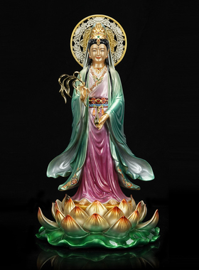 南海观音像佛像铜彩绘滴水观世音菩萨大型寺院庙宇家用供奉摆件