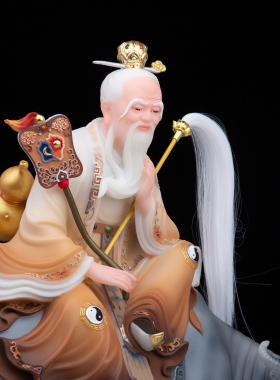 太上老君神像三清道祖坐骑青牛老君太清道德天尊汉白玉供奉摆件