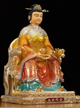 黄铜鎏金中式镶嵌金花娘娘神像