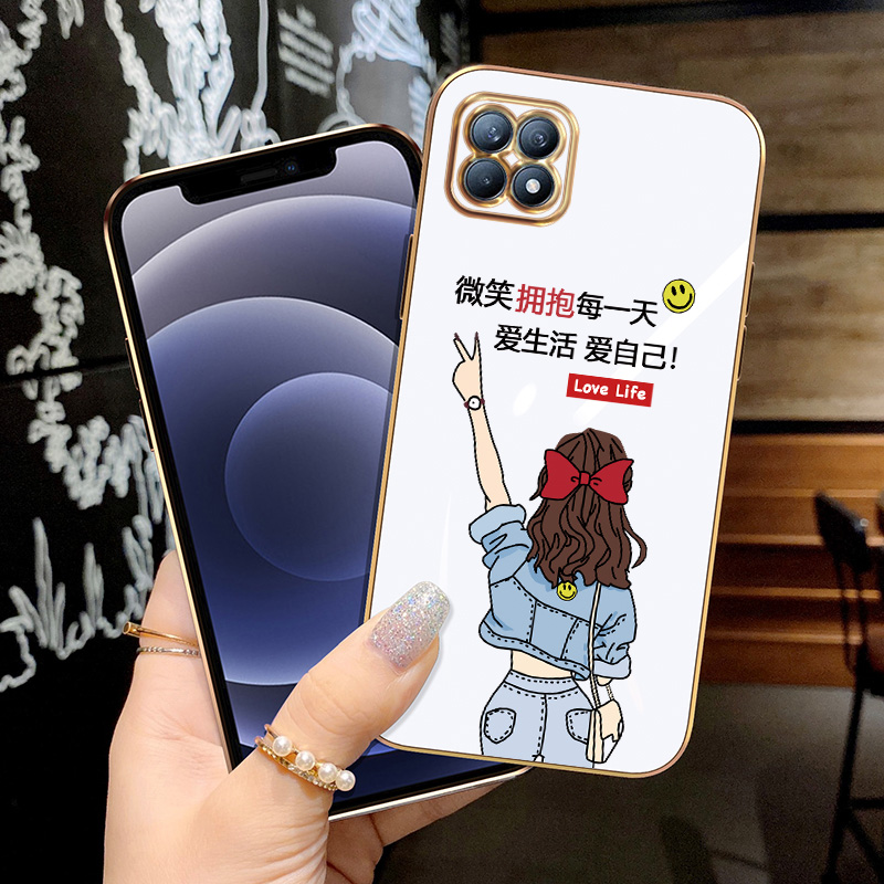 OPPOReno4se手机壳reno4SE直边电镀PEAM00全包防摔ren04se软胶软壳peamoo余生爱自己peat0男女卡通保护套文字-图2