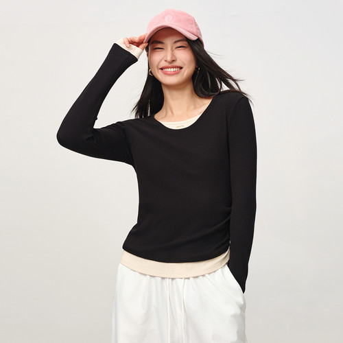 EP雅莹2025早秋新款女装 假两件设计感含桑蚕丝针织打底衫5516A - 图0