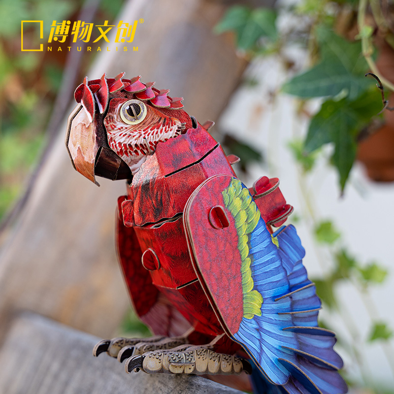 博物文创 天空系列红绿金刚鹦鹉纸模型拼装榫卯工艺高难度礼物 - 图0