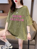 Pure Cotton Short Sleeve T-Shirt Woman Summer Loose Big Code Womens Clothing Design Sensation Small Crowdsourced medium Changza dye 100 lap clothes