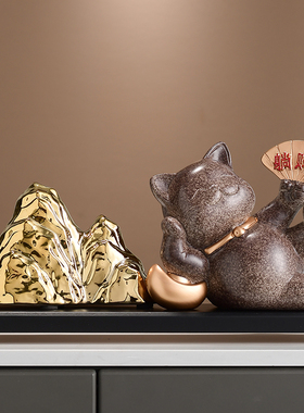 躺赚招财猫工艺摆件 创意好运实体店收银台休闲会所前台装饰品