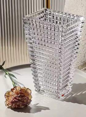 北欧水晶花瓶透明客厅简约现代花盆轻奢摆件玻璃干