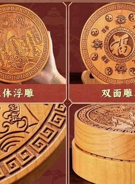 正宗老料桃木山海镇百件八卦麒麟居家装饰