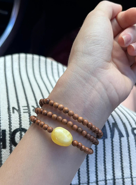 男女檀香原创设计搭配天然蜜蜡