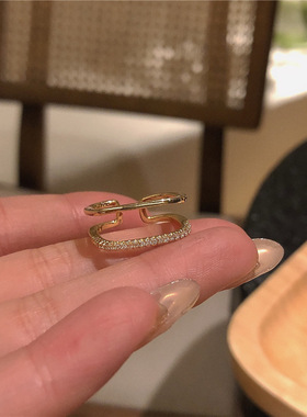 925银小方戒镶钻超闪女开口戒指