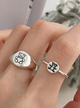 s925韩版小熊开口戒指