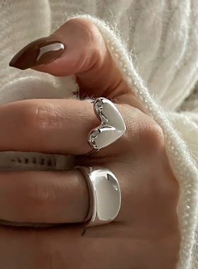 女s925冷淡风立体爱心戒指