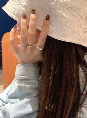 S925复古极简戒指女ins潮个性创意打结交叉食指戒开口戒
